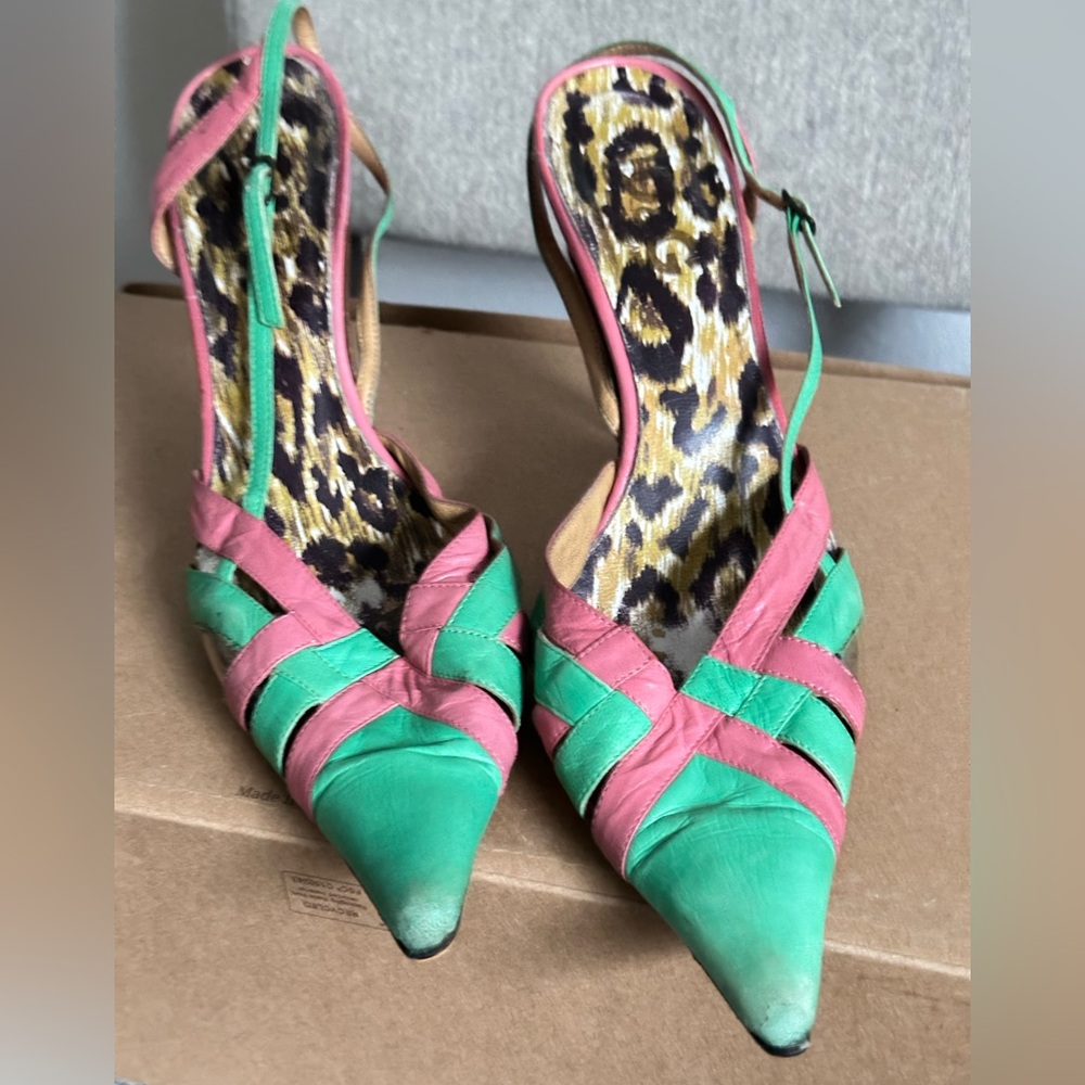 D&G Vibrant Green and Pink Strappy Heels